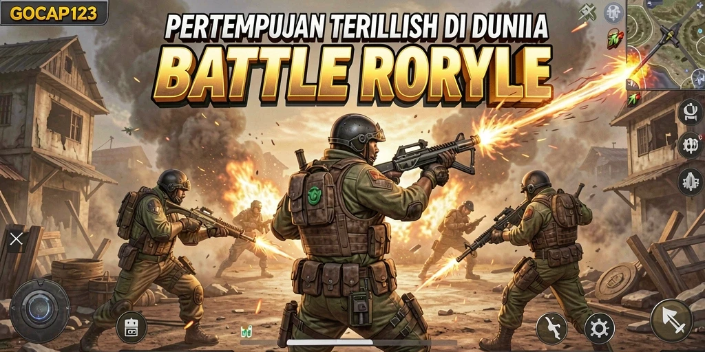 Screenshot permainan GOCAP123 menampilkan aksi Battle Royale yang mendebarkan.