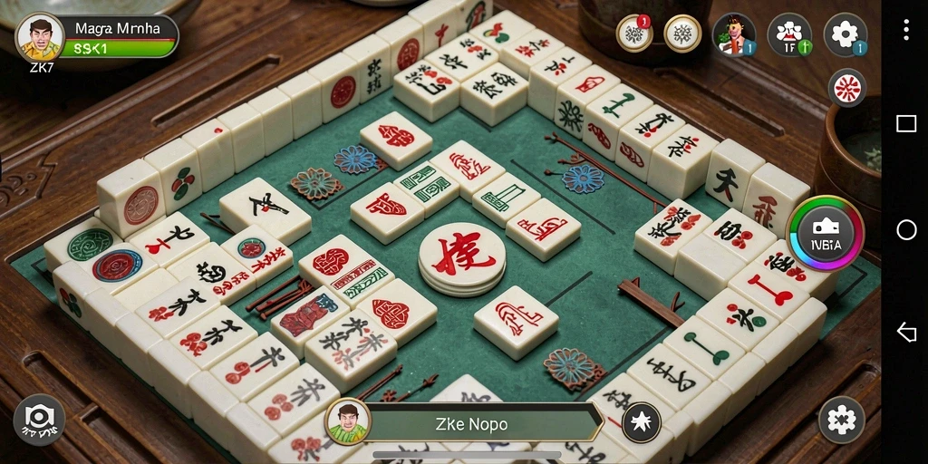 Tampilan gameplay menarik dari ZK7 yang menggambarkan suasana permainan Mahjong.